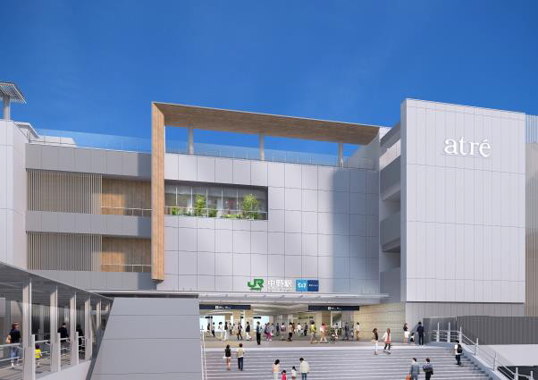 中野駅の西側に建設される駅舎・駅ビルのイメージ。南側から