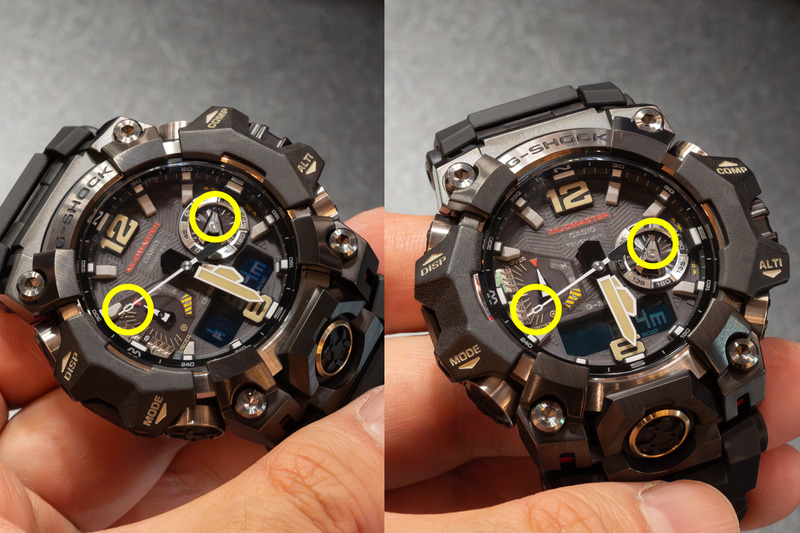 時計の向きが変わっても、小針が目的地を、秒針が北を指し示し続けるロケーションインジケーター機能