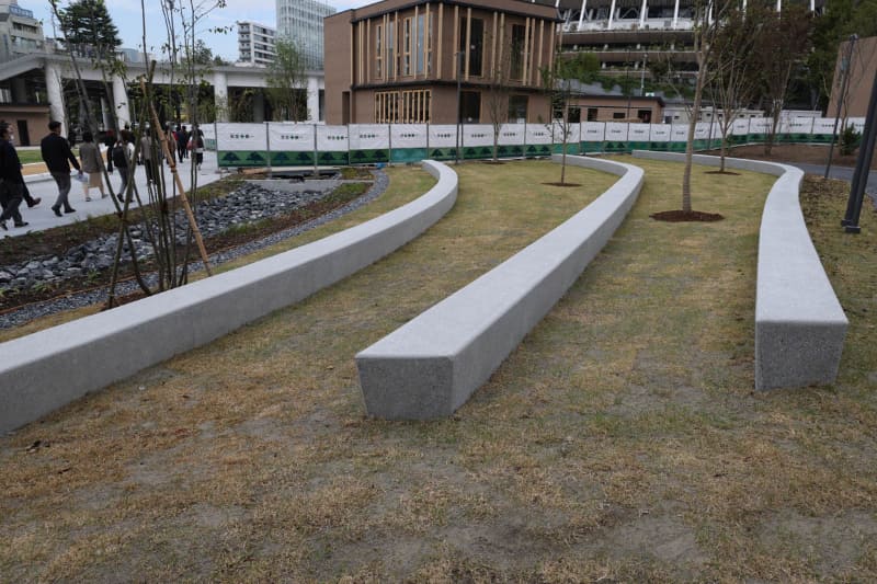 広場を囲うようにベンチデッキを配置