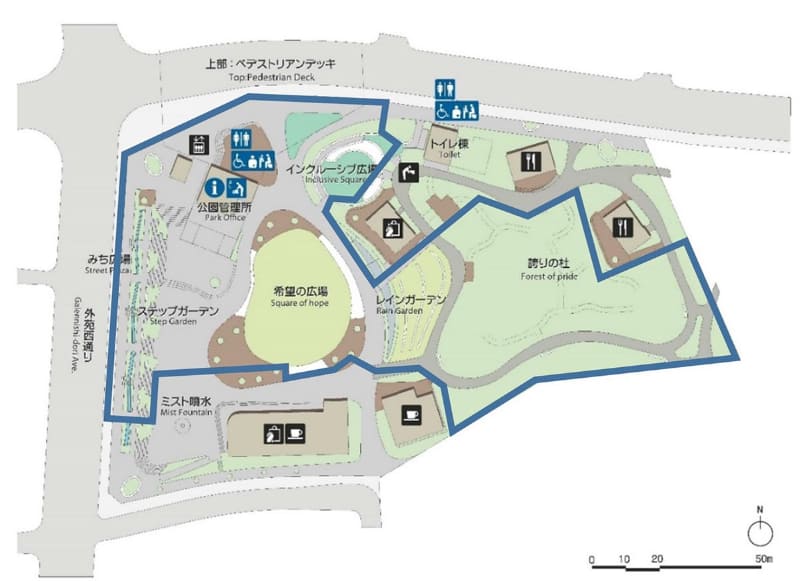 青線で囲まれているのが今回開園したエリア