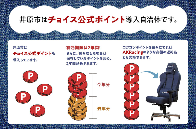 ポイントは、ふるさとチョイス内の<a href=" https://www.furusato-tax.jp/city/product/33207 ">岡山県井原市のページ</a>から取得できます