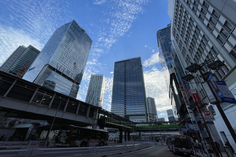 左から、ヒカリエ、スクランブルスクエア、ストリーム、サクラステージ、右奥がフクラス