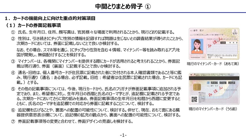 新マイナンバーカードにおける券面情報の検討事項