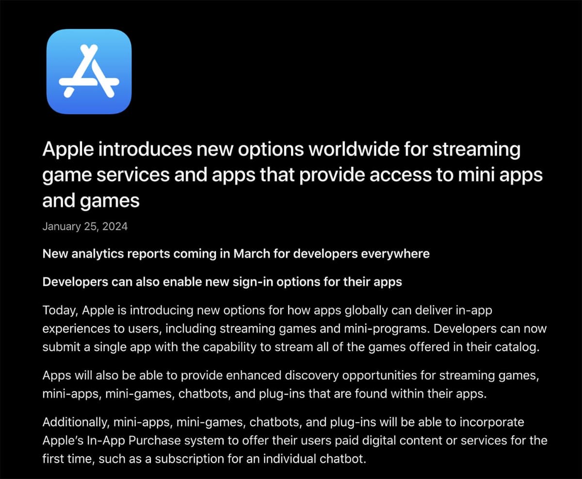 1月25日付で、「ストリーミングゲームアプリ」や「ミニアプリ」に関するルール緩和も発表になった