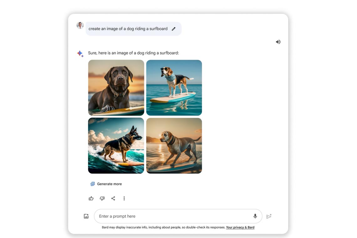 Bardで画像を生成(Create an image of a dog riding a surfboard)