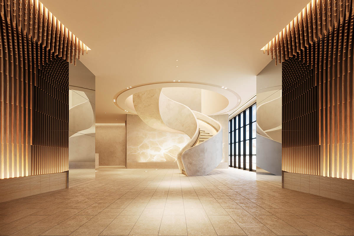 エントランスホール イメージ。螺旋階段が目を引くデザイン