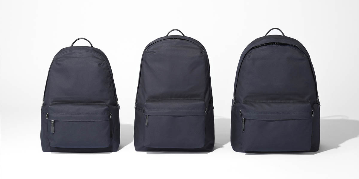 デイパックラインアップ。左からS、M、L