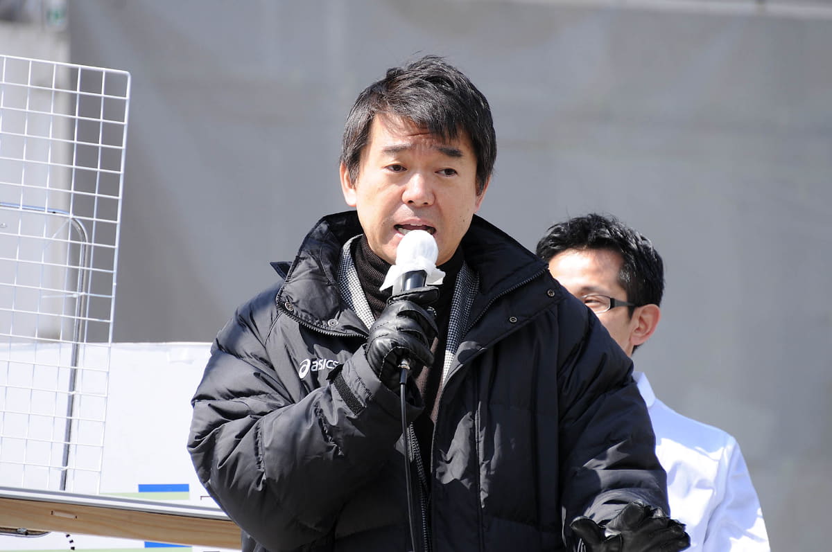 大阪府の橋下徹知事(当時)は、米原ルートを支持して大阪府・京都府で滋賀県の費用負担を肩代わりすることを主張していた('14年3月撮影)