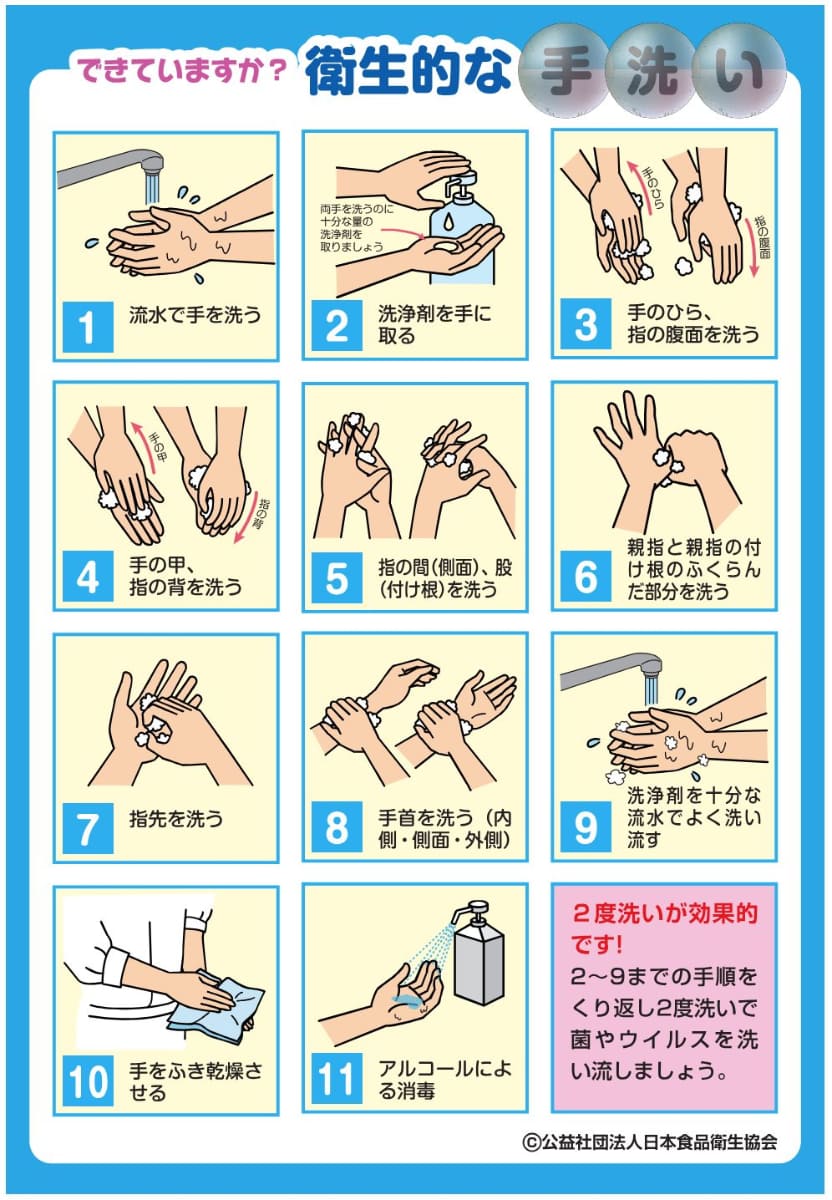 改めて手洗いの手順も確認しておきたい(出典：<a href="https://www.mhlw.go.jp/stf/seisakunitsuite/bunya/kenkou_iryou/shokuhin/syokuchu/index.html">厚生労働省</a>)