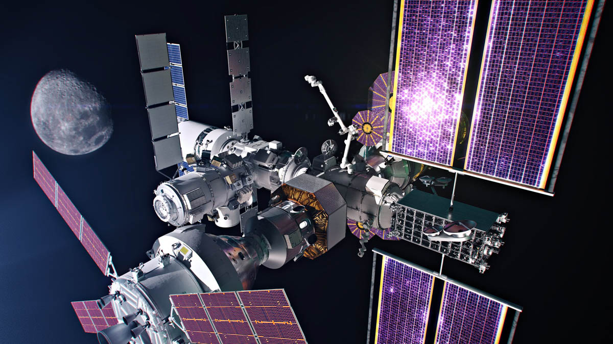 月近傍の有人施設「Gateway」の構想(©NASA)