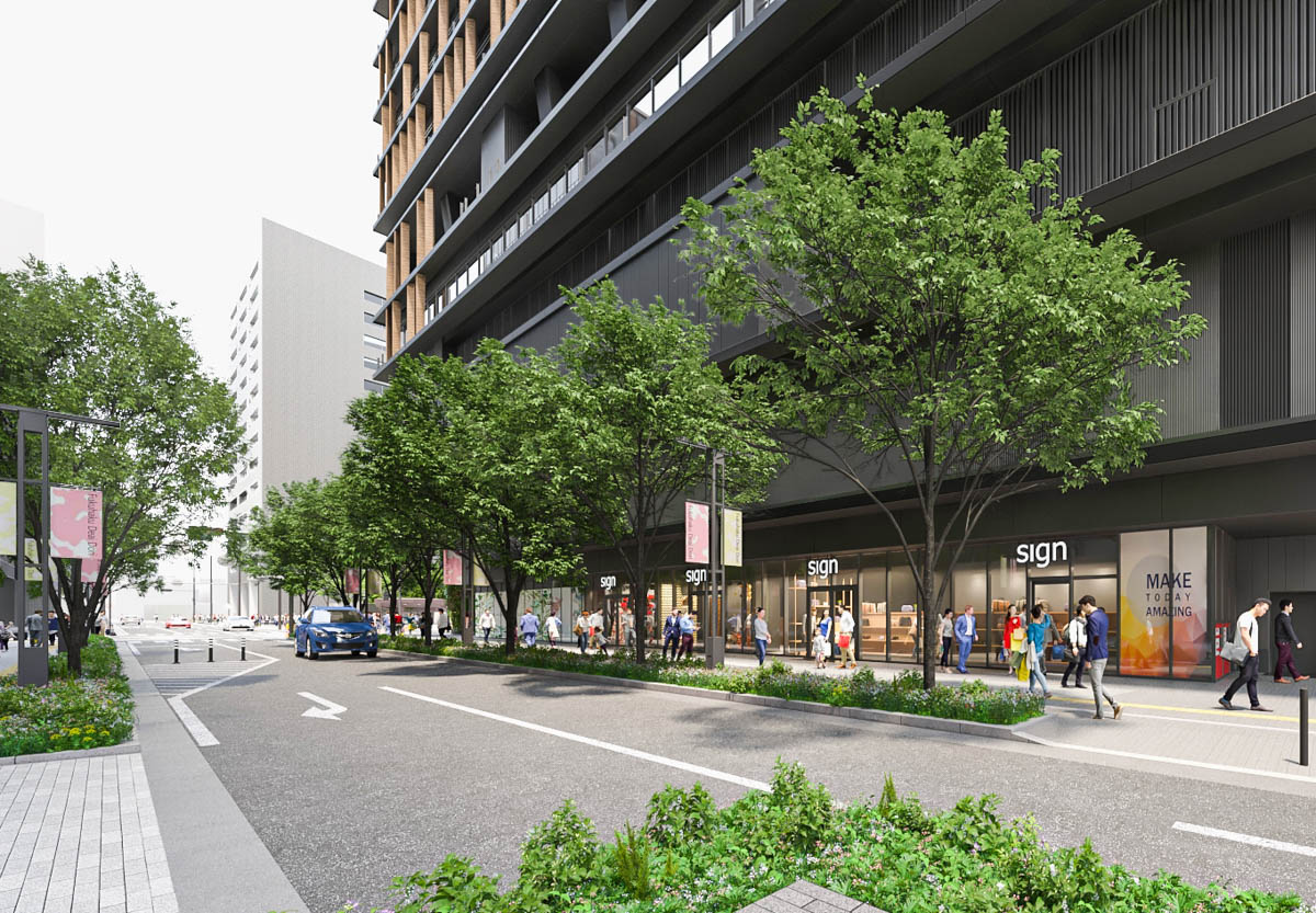 福岡であい通りに連なるショップファサード