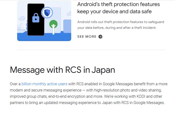 2日目に公開された「Androidエコシステムの10のアップデート」と題されたブログでは、日本でのGoogleメッセージ展開をKDDIと協業してく方針が明かされた