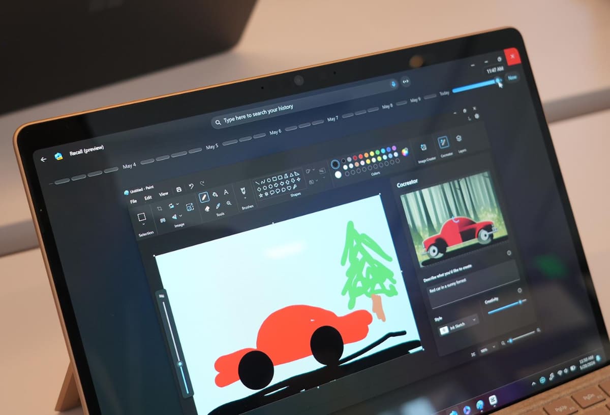 Recallの実機デモ。「赤い車」というキーワードで、過去に行った「赤い車を描いた作業」を呼び出すこともできる