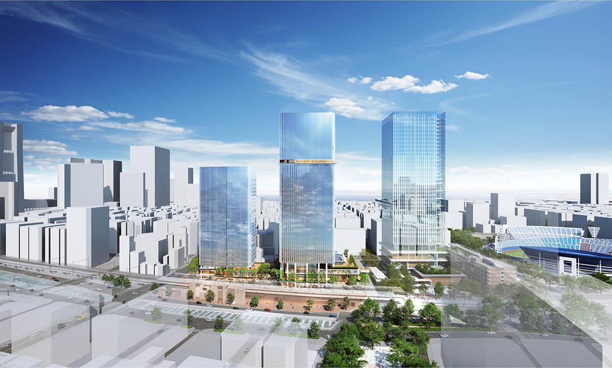 イメージパース(提供：「関内駅前港町地区市街地再開発準備組合」及び「関内駅前北口地区市街地再開発準備組合」)