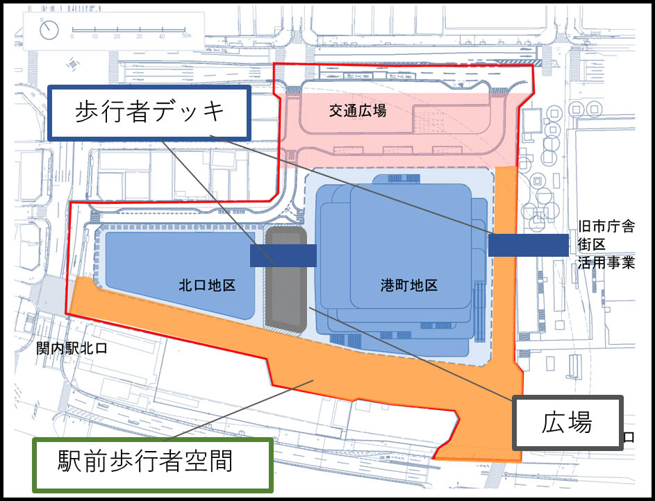 計画平面図(提供：「関内駅前港町地区市街地再開発準備組合」及び「関内駅前北口地区市街地再開発準備組合」)