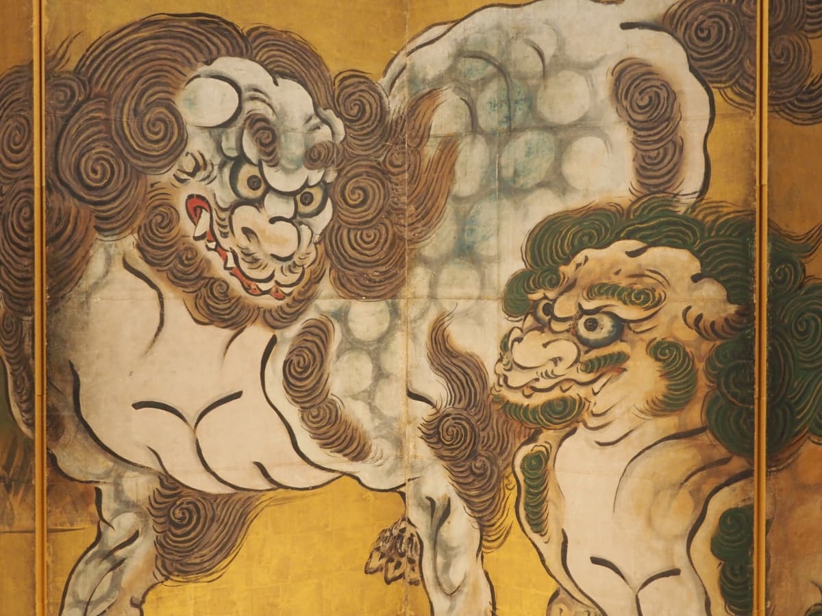 《唐獅子図屏風(右隻・部分)》