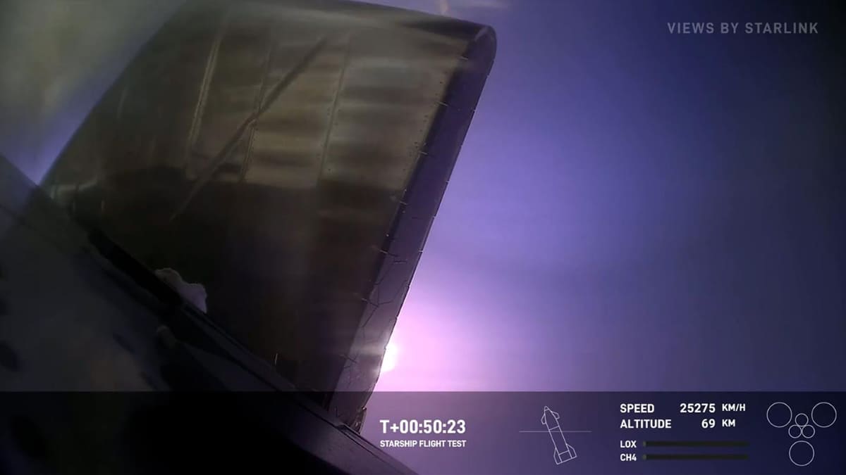Starship第4回打ち上げ実験の中継より。こうした映像がリアルタイムにスターリンクを経由して送られてきた