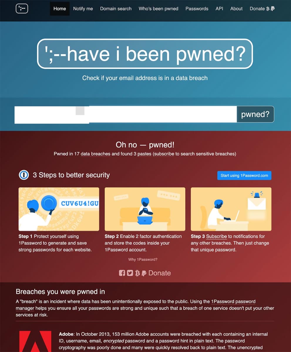 <a href="https://haveibeenpwned.com/">Have i been pwned?</a>