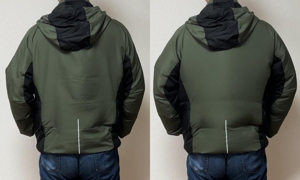 後ろ姿。背中は空気が滞まりやすいためパンパンに膨らみます