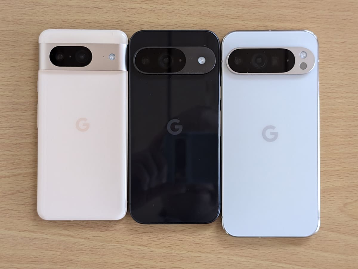 背面カメラバーの比較。左からPixel 8、Pixel 9、Pixel 9 Pro XL