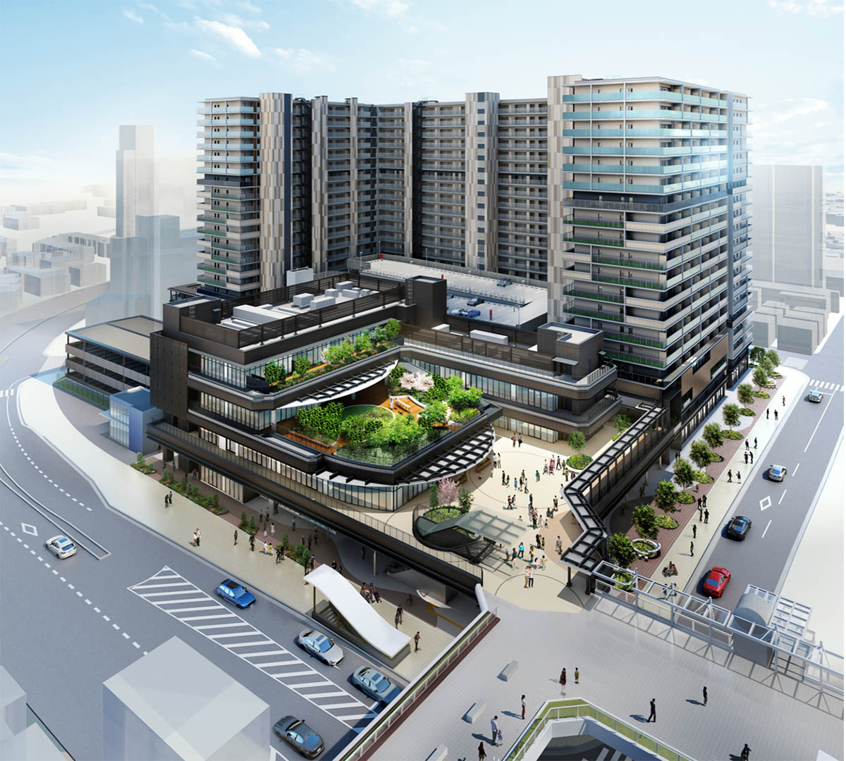 外観イメージパース(JR三田駅側より)