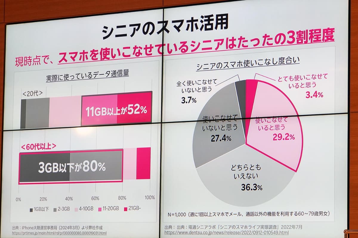 シニア層では、3GB以下のユーザーが80%にのぼる