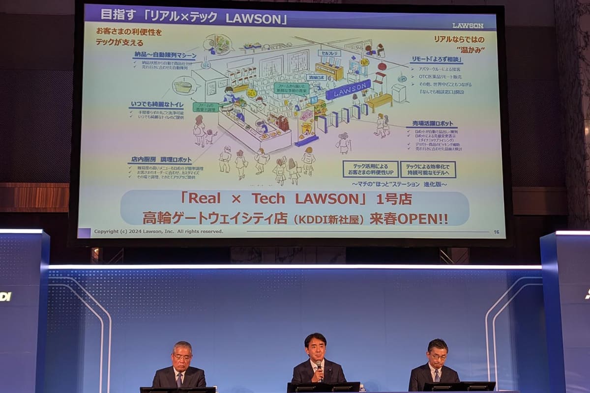 2025年春のKDDI本社移転に合わせ、「REAL×TECH LAWSON」の1号店を高輪ゲートウェイにオープン。その構想を語るローソン代表取締役社長の竹増貞信氏