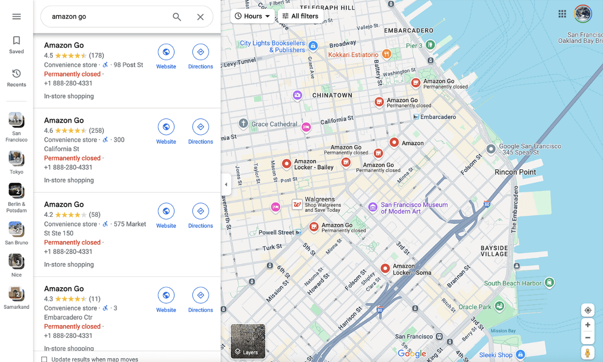 サンフランシスコ市内のAmazon Goはすべて撤退済み