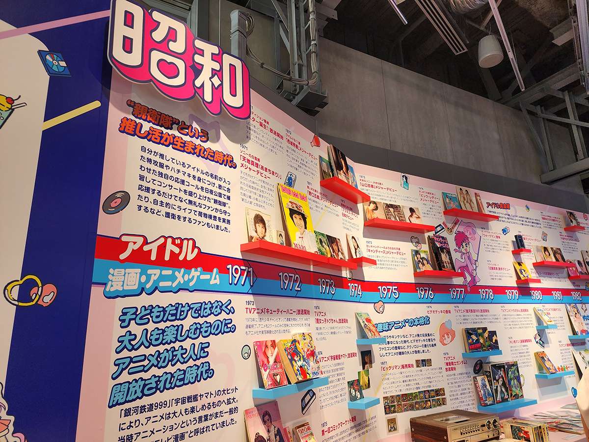 推しカルチャー年表。日本の「アイドル」と「漫画・アニメ・ゲーム」の軸に分けて紹介されている