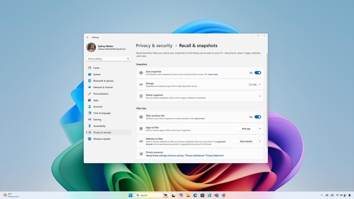 Recallの詳細設定からプライバシー関連の確認も行える