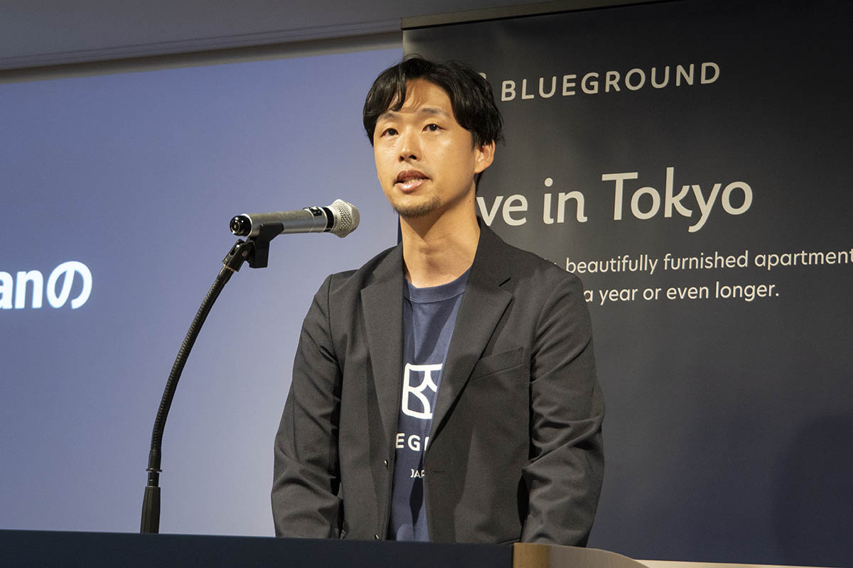 Blueground Japanの取り組みについて説明するBlueground Japan 代表取締役 横手翼氏