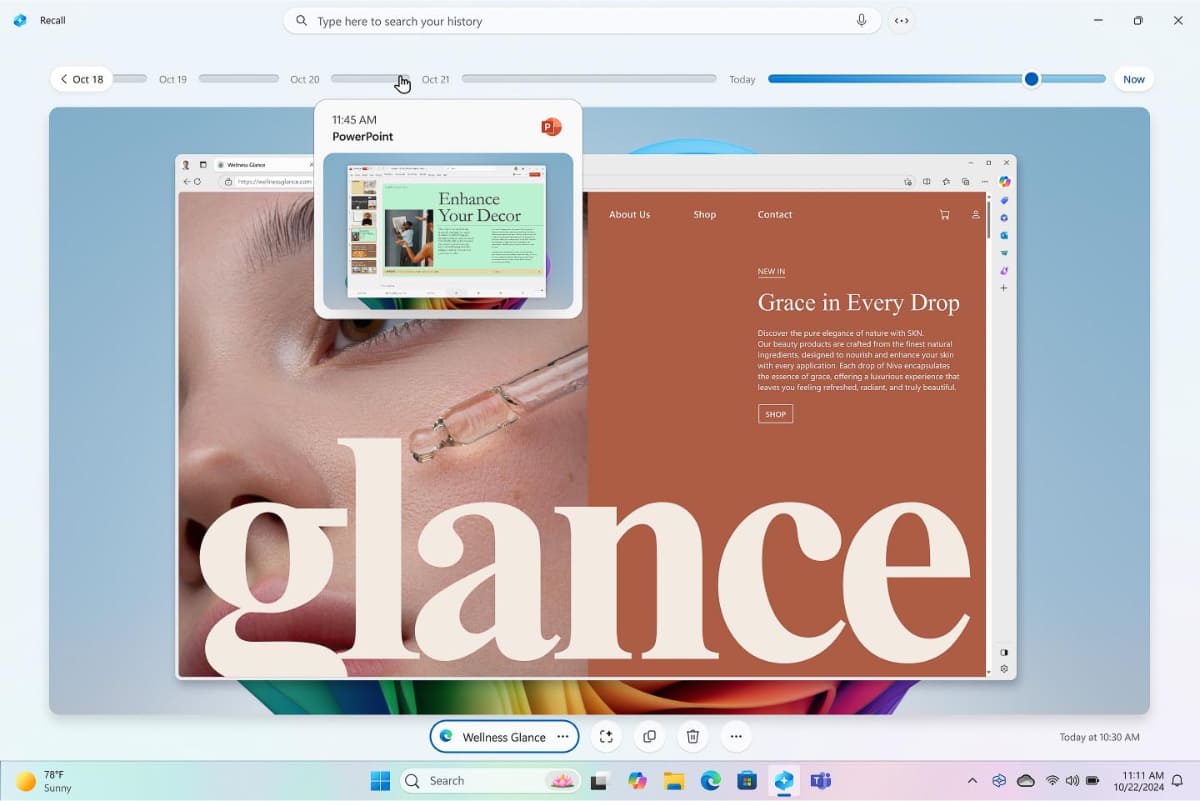 Recallの動作画面。PC上で行なった動作を文章で検索