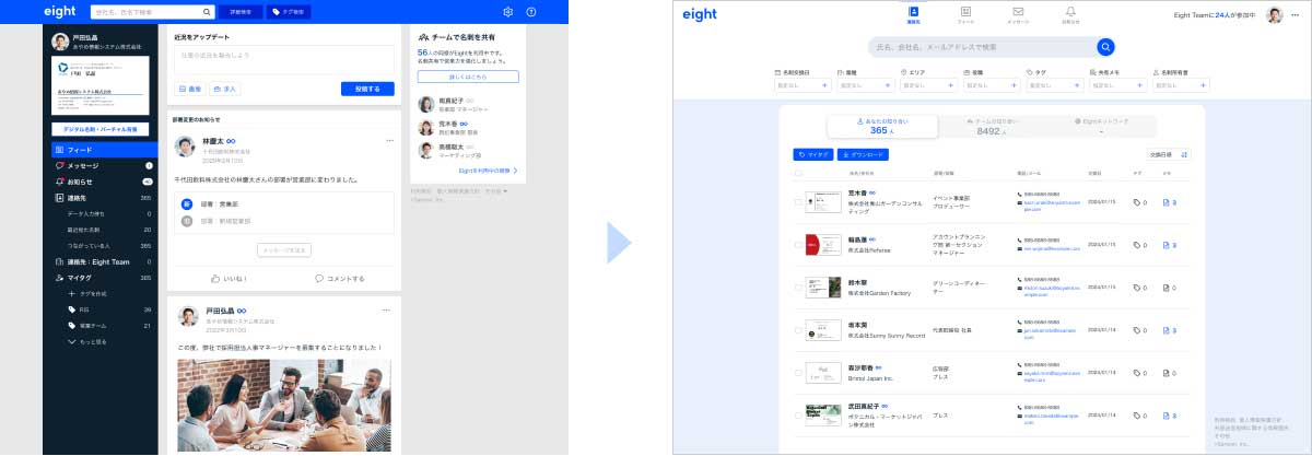 リニューアル前とリニューアル後のWeb版Eightホーム画面