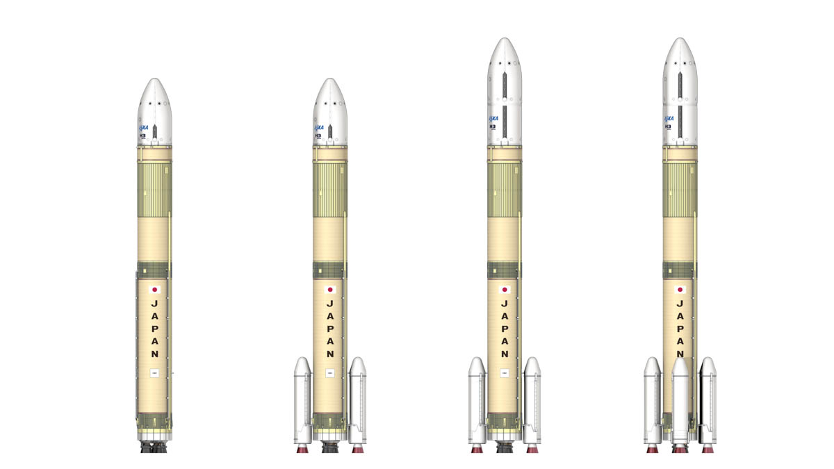 H3ロケットのラインナップ。左がエンジン3機・SRB-3なしのH3-30S(©JAXA)