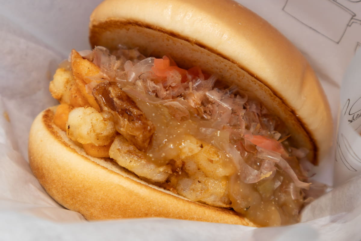 海鮮明太もんじゃ焼き風バーガー