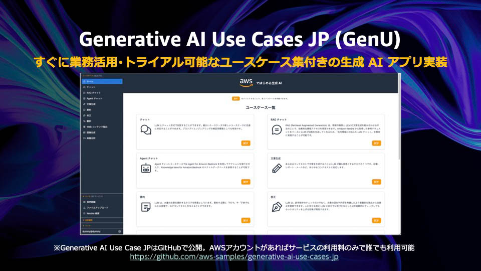 Webから簡単に生成AI業務活用をトライアル可能なツール「Generative AI Use caess JP(GenU)」