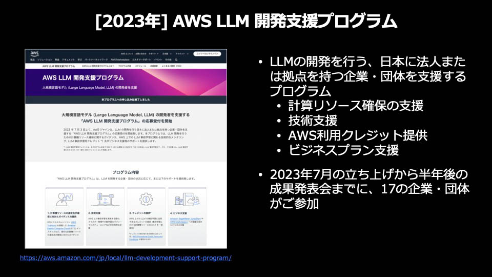 2023年7月に立ち上げられた「AWS LLM開発支援プログラム」