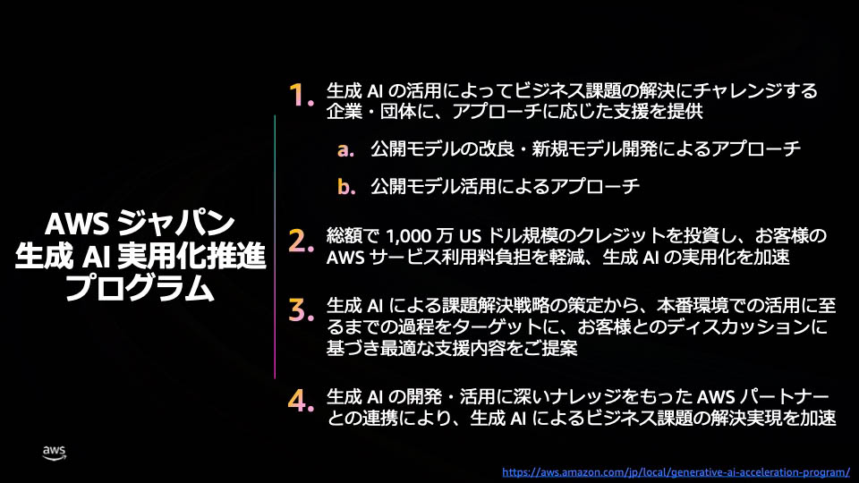 2024年には「AWS Japan 生成AI実用化推進プログラム」を開始