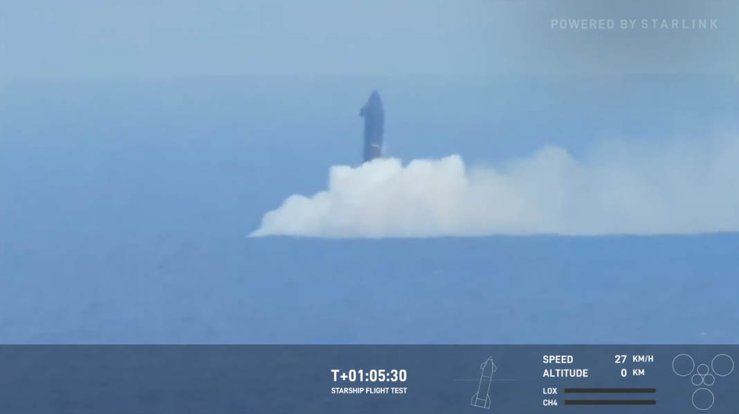 スターシップ着水の様子(出典：SpaceX)