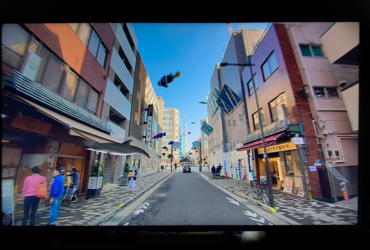 東京スカイツリーがよく見えるルートでは、空中に魚の群れが現れることもある