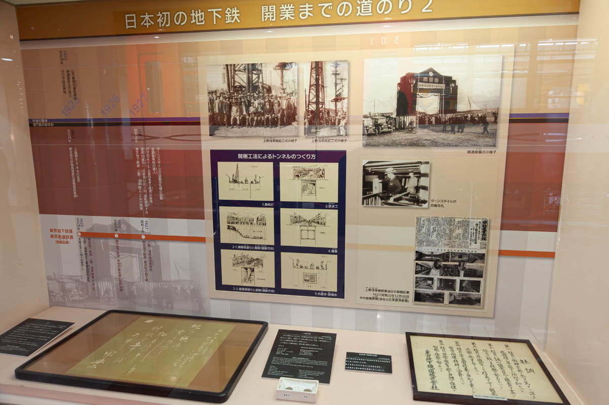 地下鉄開業時の資料が並びます