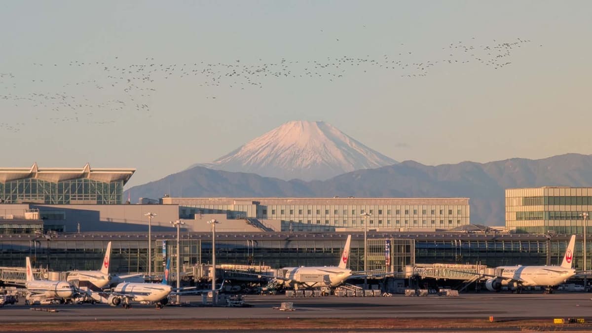 平泉訪問の旅は羽田空港からスタート。冬の空気の影響か富士山がよく視認できる