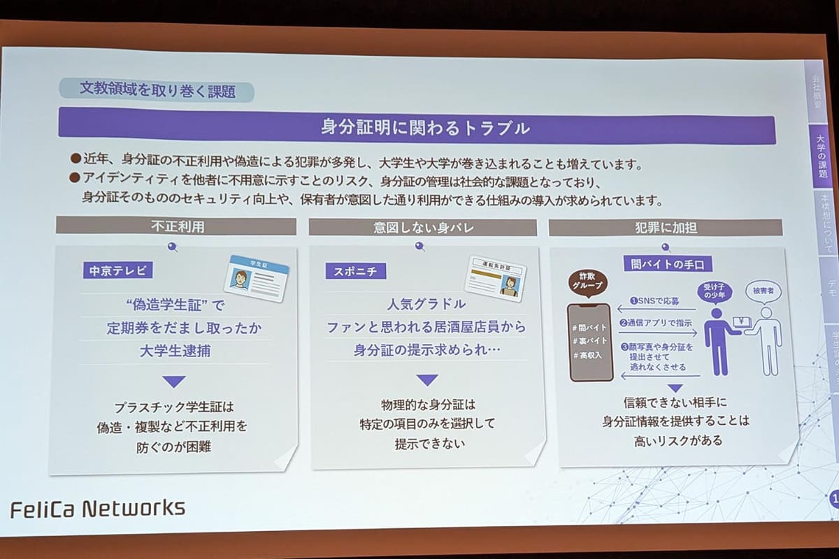 学生証の情報全体を提示することで想定されるトラブル