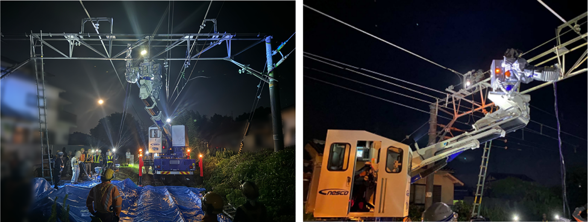 架線支持物の塗装に活用されている様子