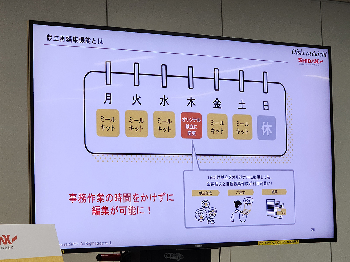 「献立再編集機能」では、手間なくオリジナル献立に変更できる