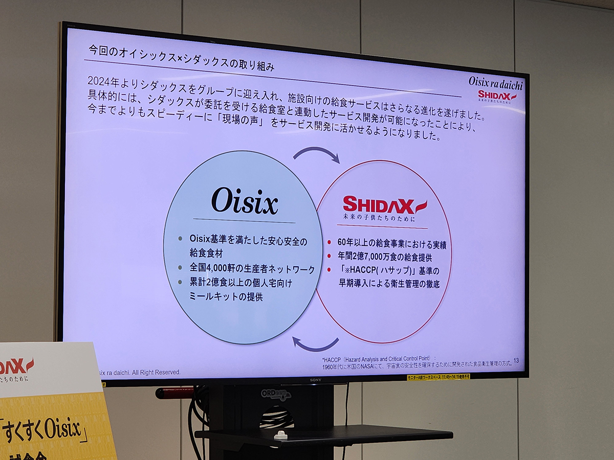 給食事業を手掛けるシダックスとの協業で、新たな給食ミールキット導入に至った