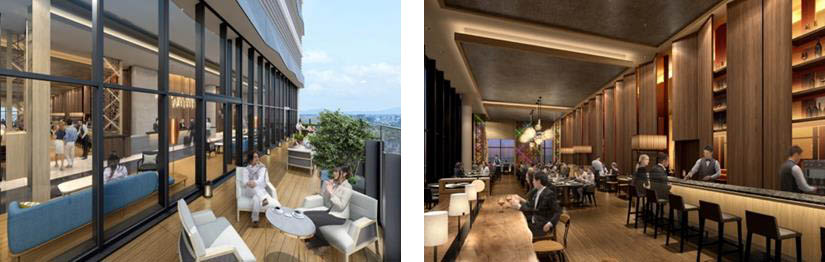 Lobby Lounge テラス部分(左)、Anchor Grill Fukuoka(右)