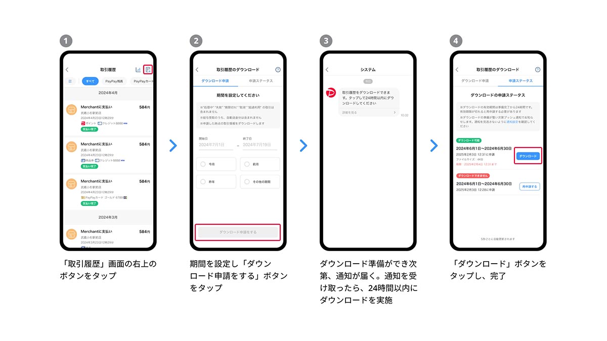 取引履歴データのダウンロード方法
