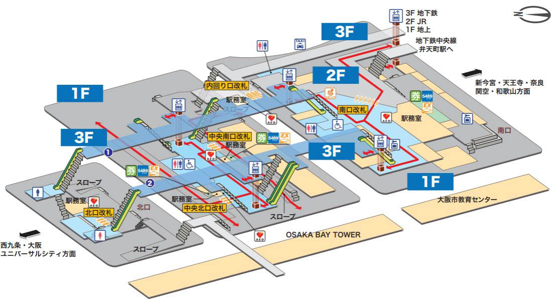 3月1日から万博終了後までのJR弁天町駅構内図