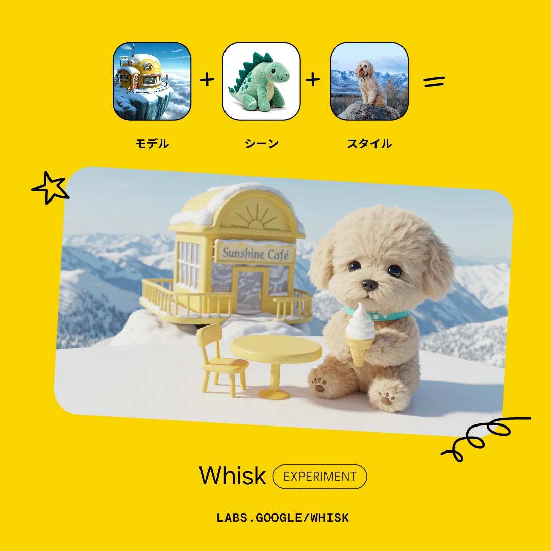 Whisk - 生成画像例：ソフトクリームを持った犬のぬいぐるみ